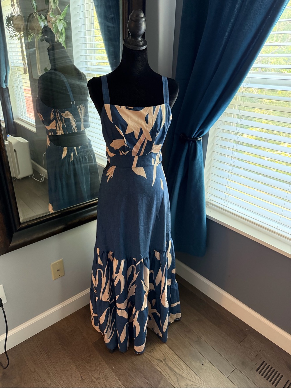 Navy Floral-Print Tiered Maxi Dress